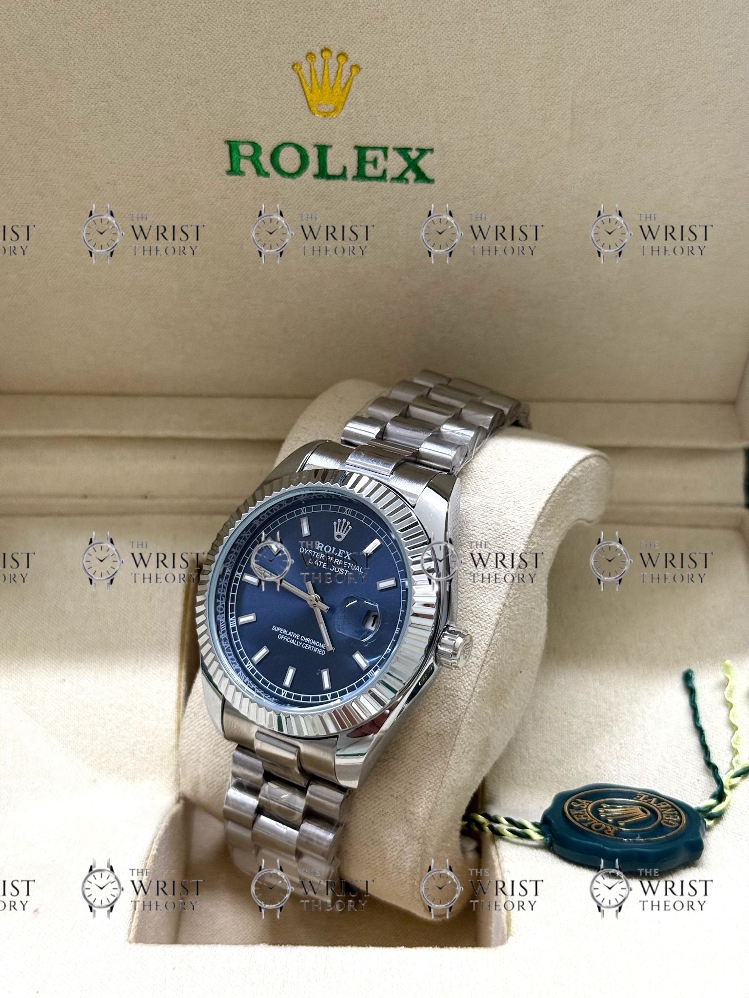 DATE JUST silver , blue dial , president bracelet