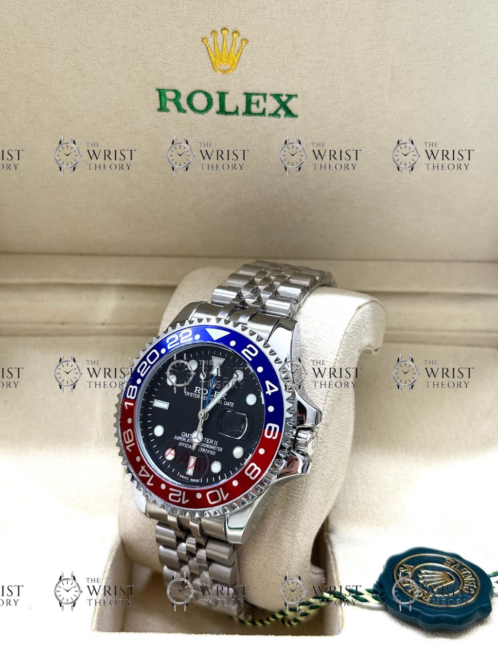 GMT MASTER II PEPSI silver , black dial, jubilee bracelet