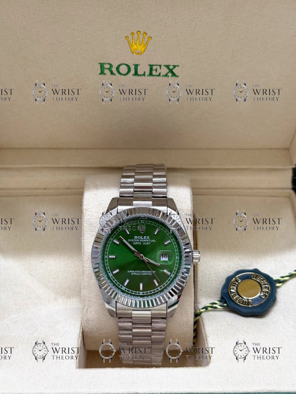 DATE JUST silver , green dial , president bracelet