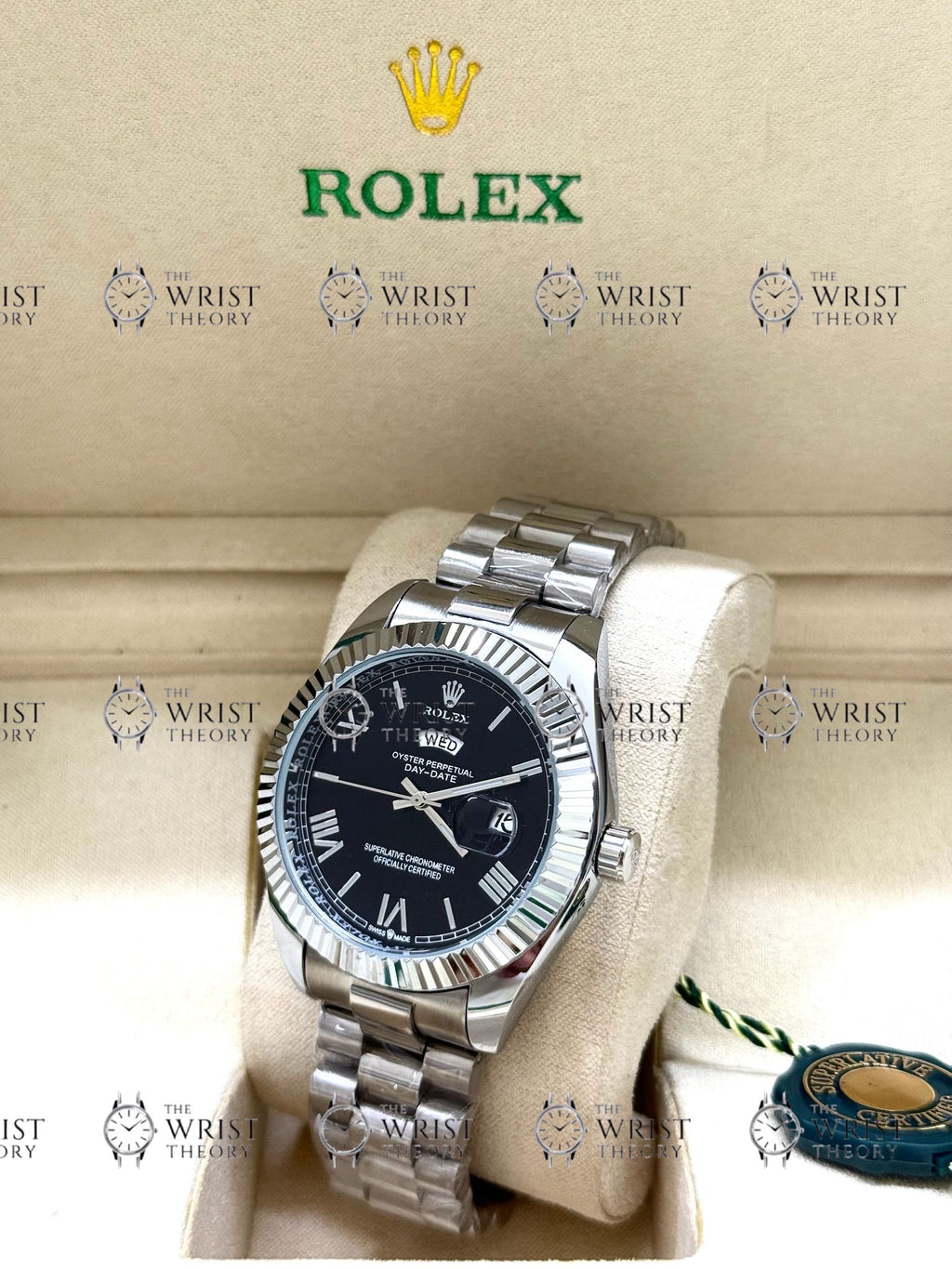 DAY-DATE silver , black roman dial , president bracelet
