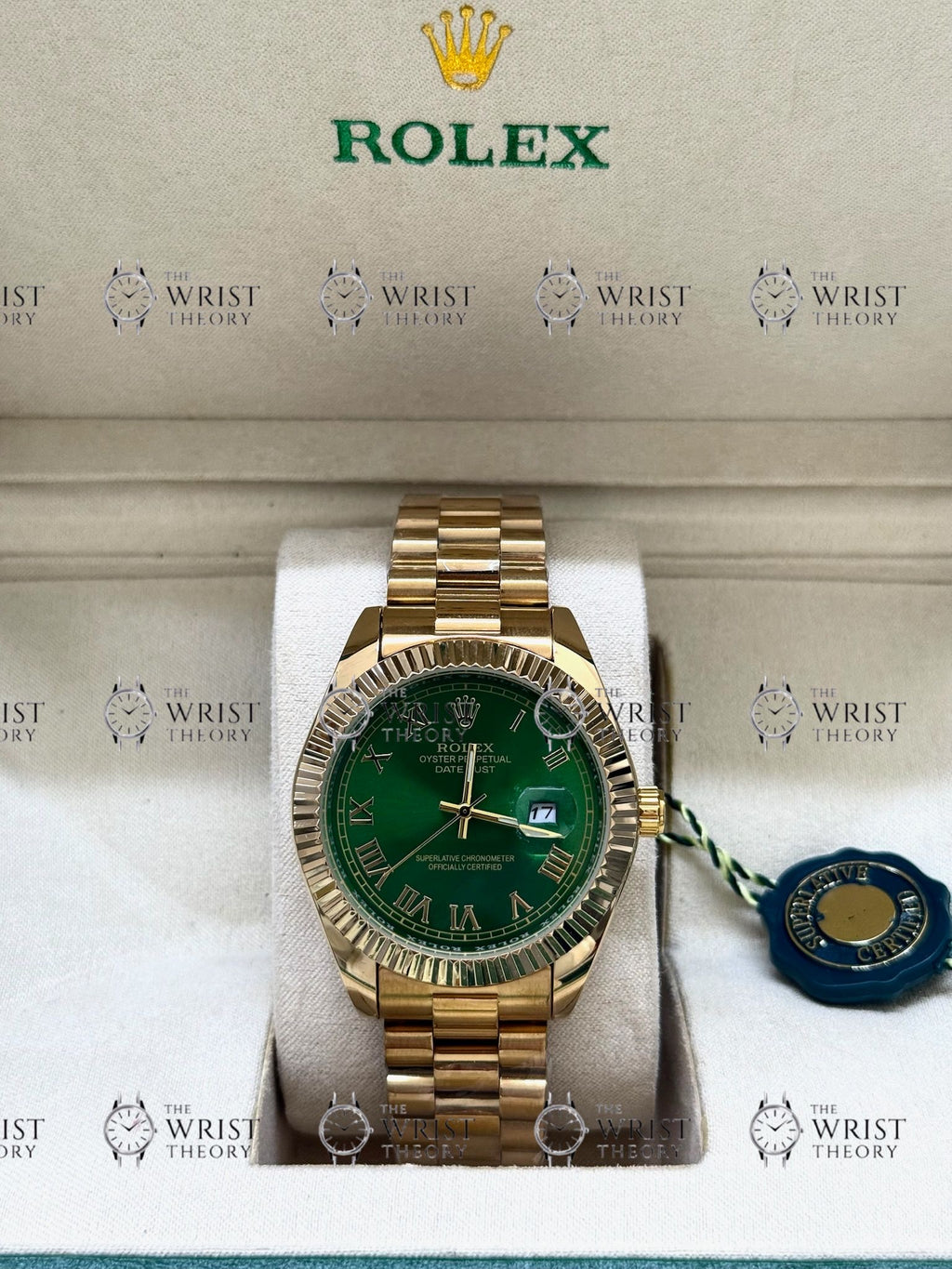 DATE JUST gold , green dial , president bracelet