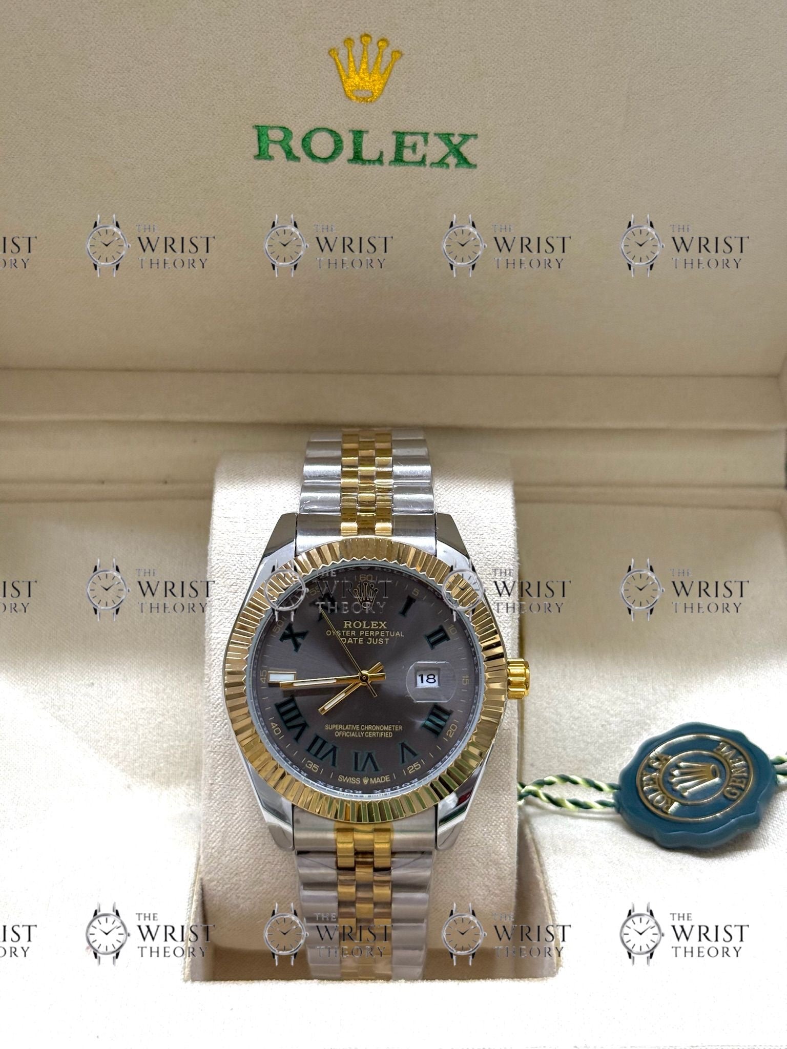 DATE JUST gold-silver , grey roman dial , president bracelet