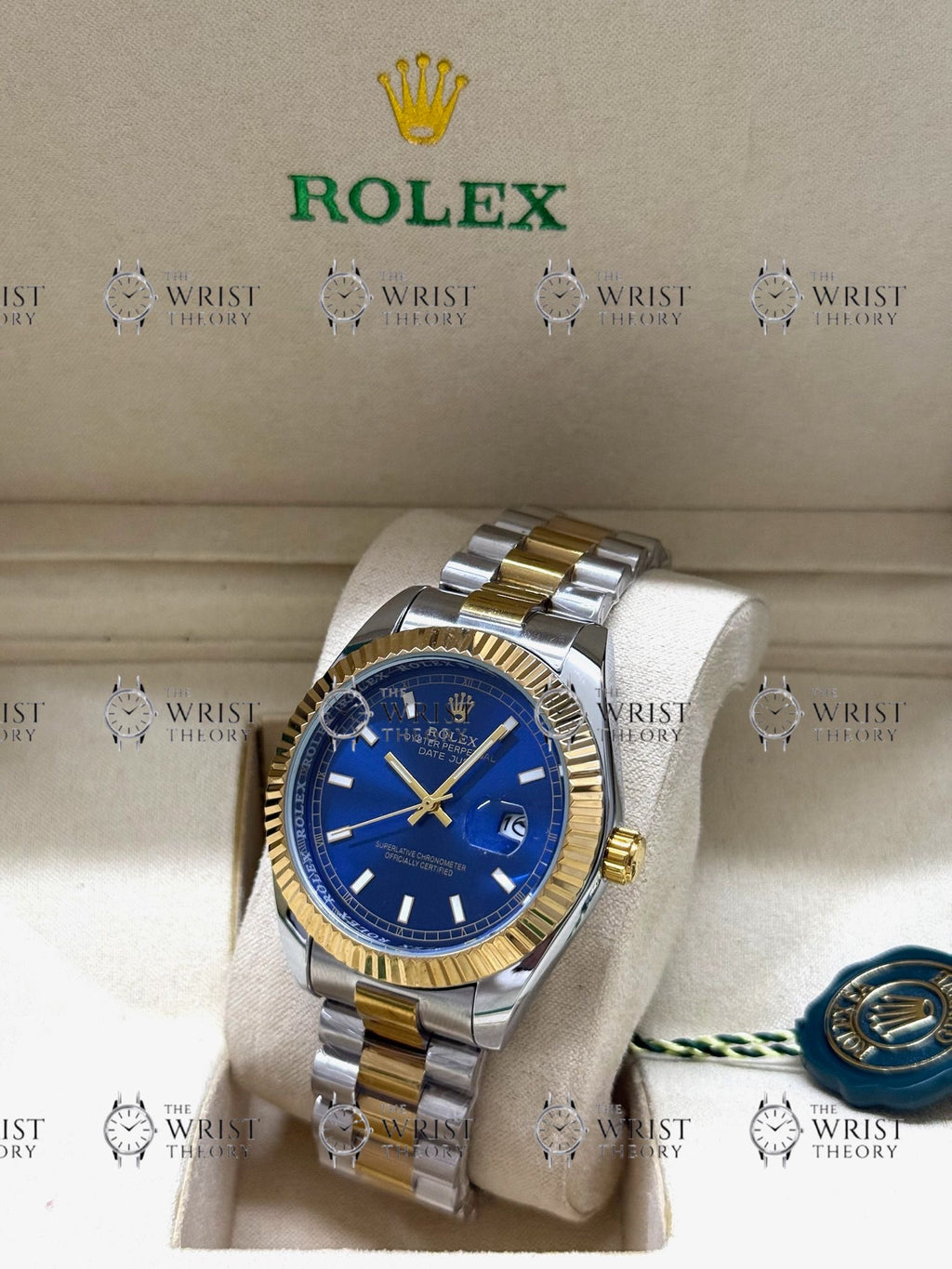 DATE JUST gold-silver , blue dial , president bracelet