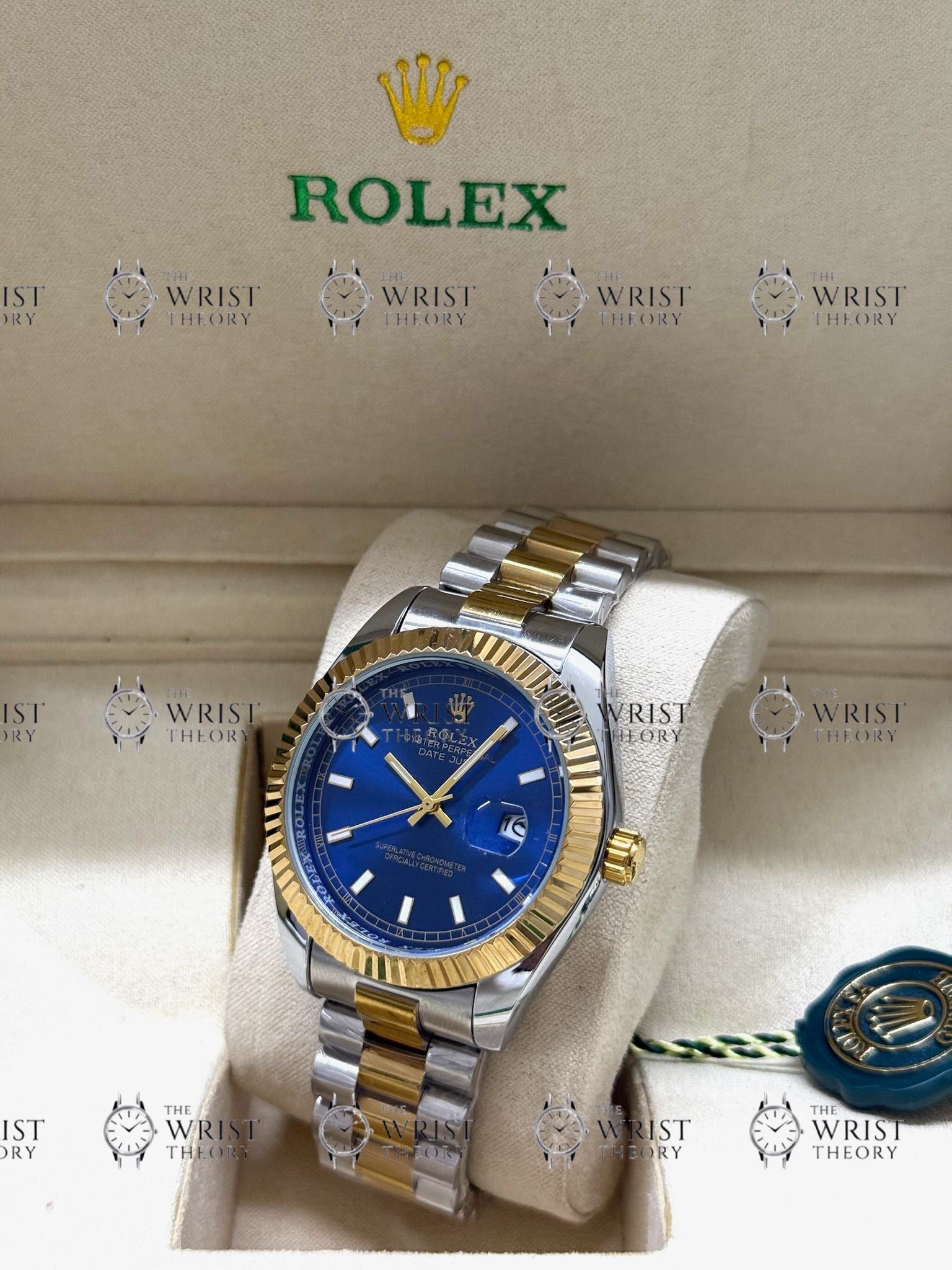 DATE JUST gold-silver , blue dial , president bracelet
