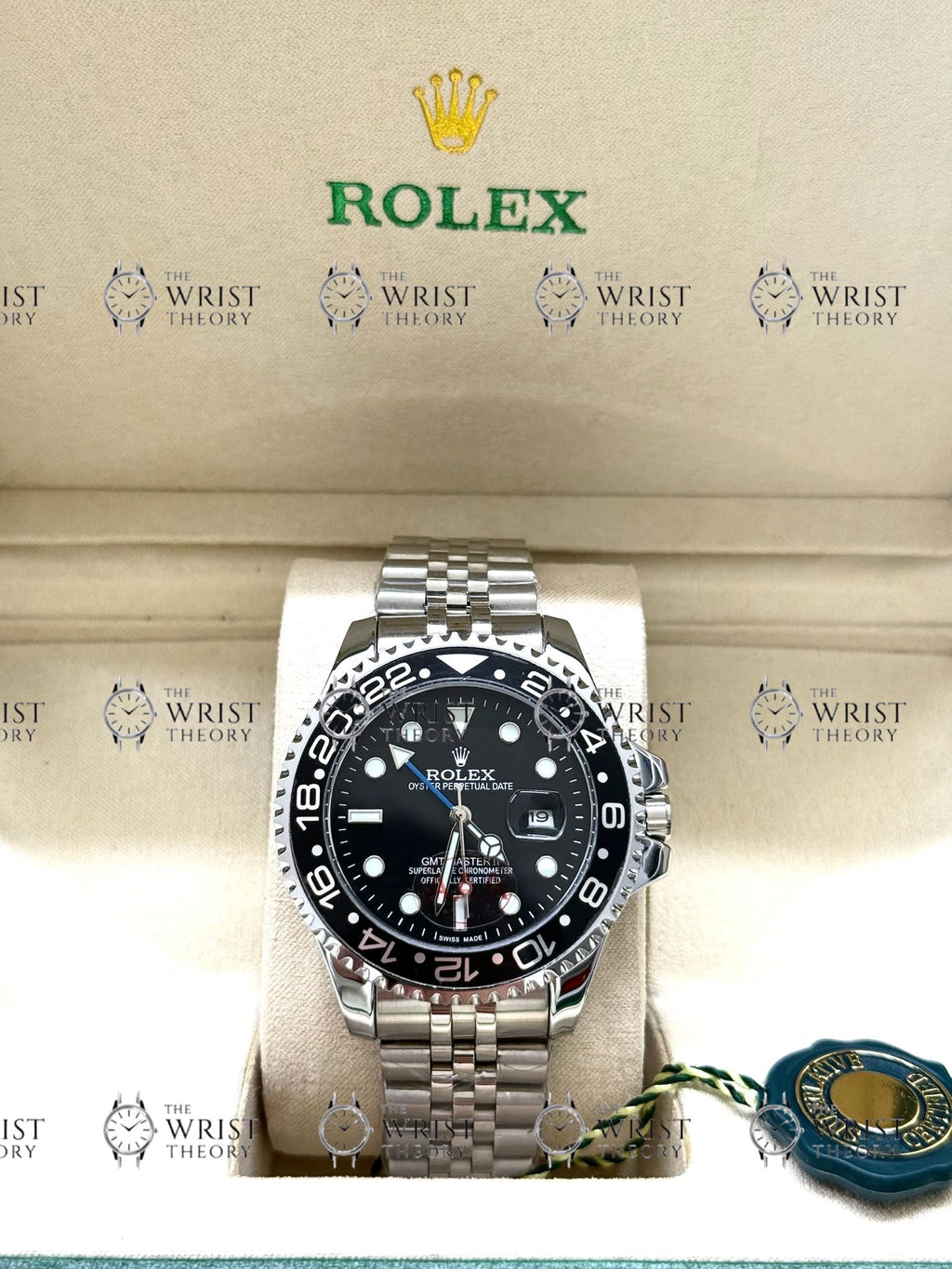 GMT MASTER II silver , black dial , jubilee bracelet