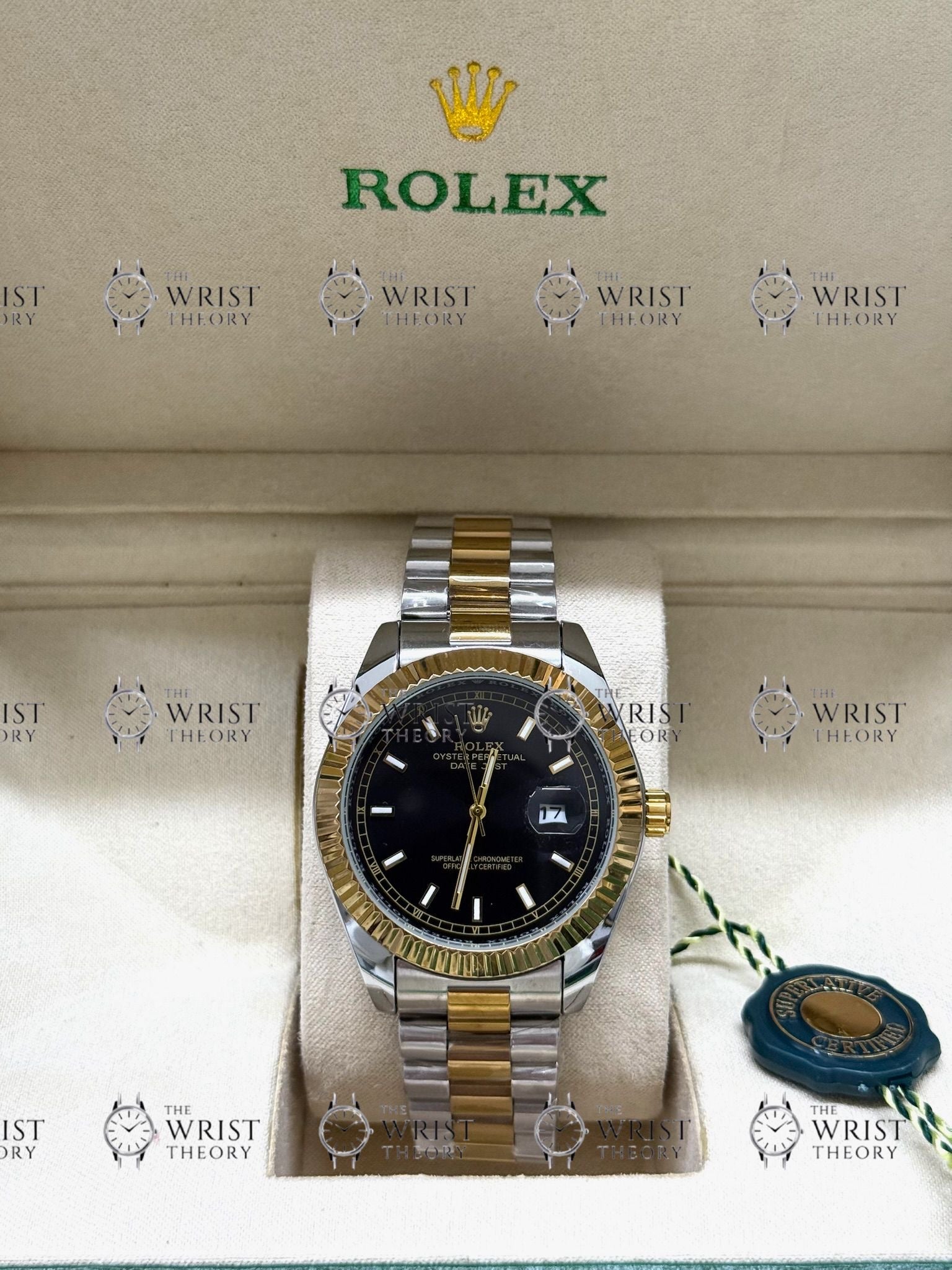 DATE JUST gold-silver , black dial , president bracelet