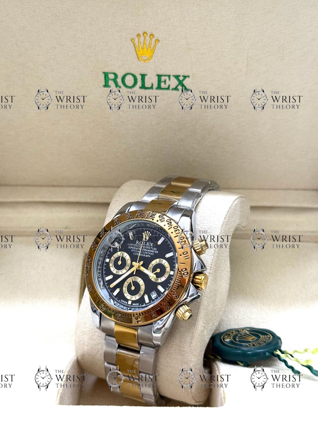 DAYTONA gold-silver , black dial , oyster bracelet