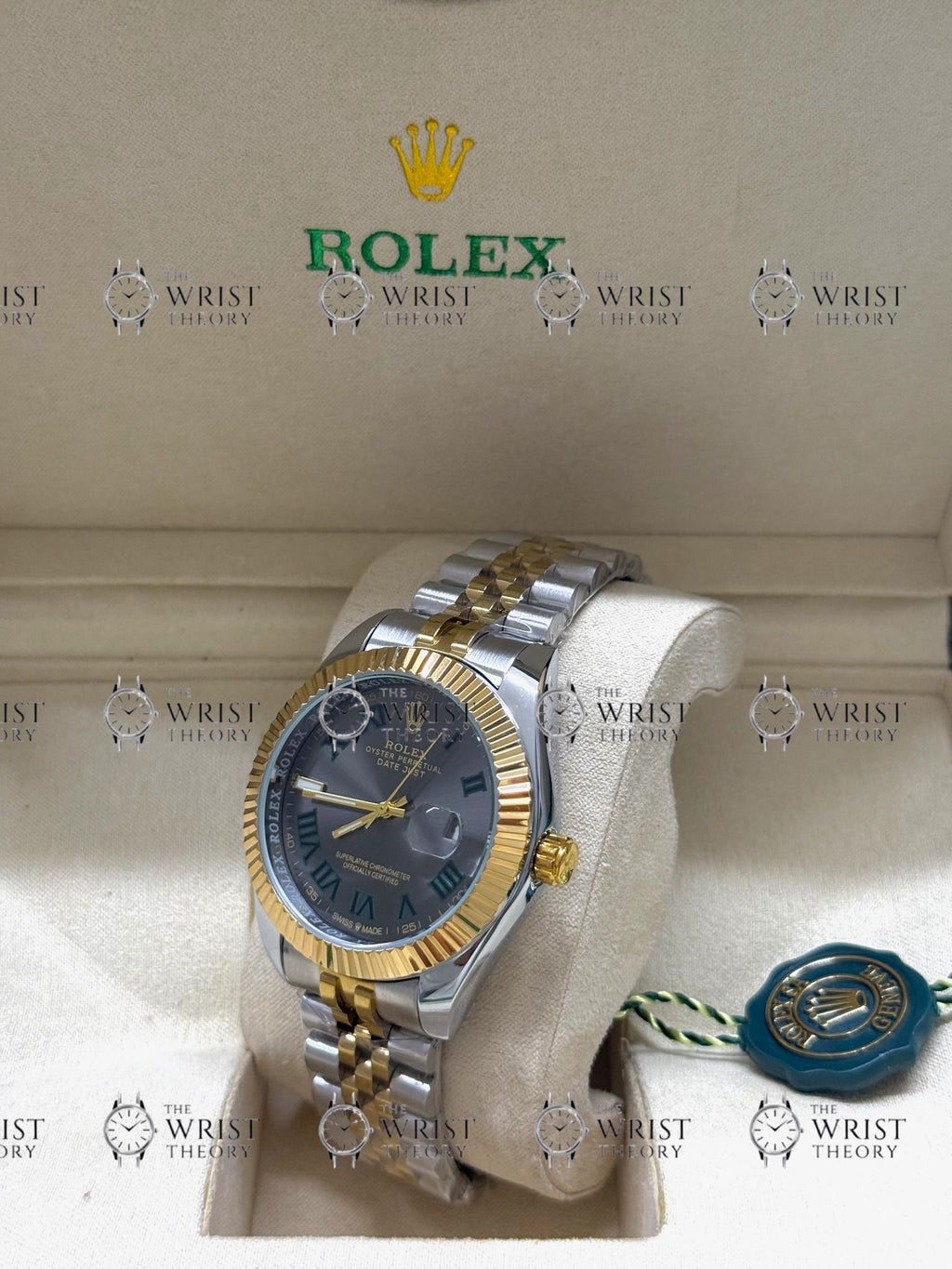 DATE JUST gold-silver , grey roman dial , president bracelet