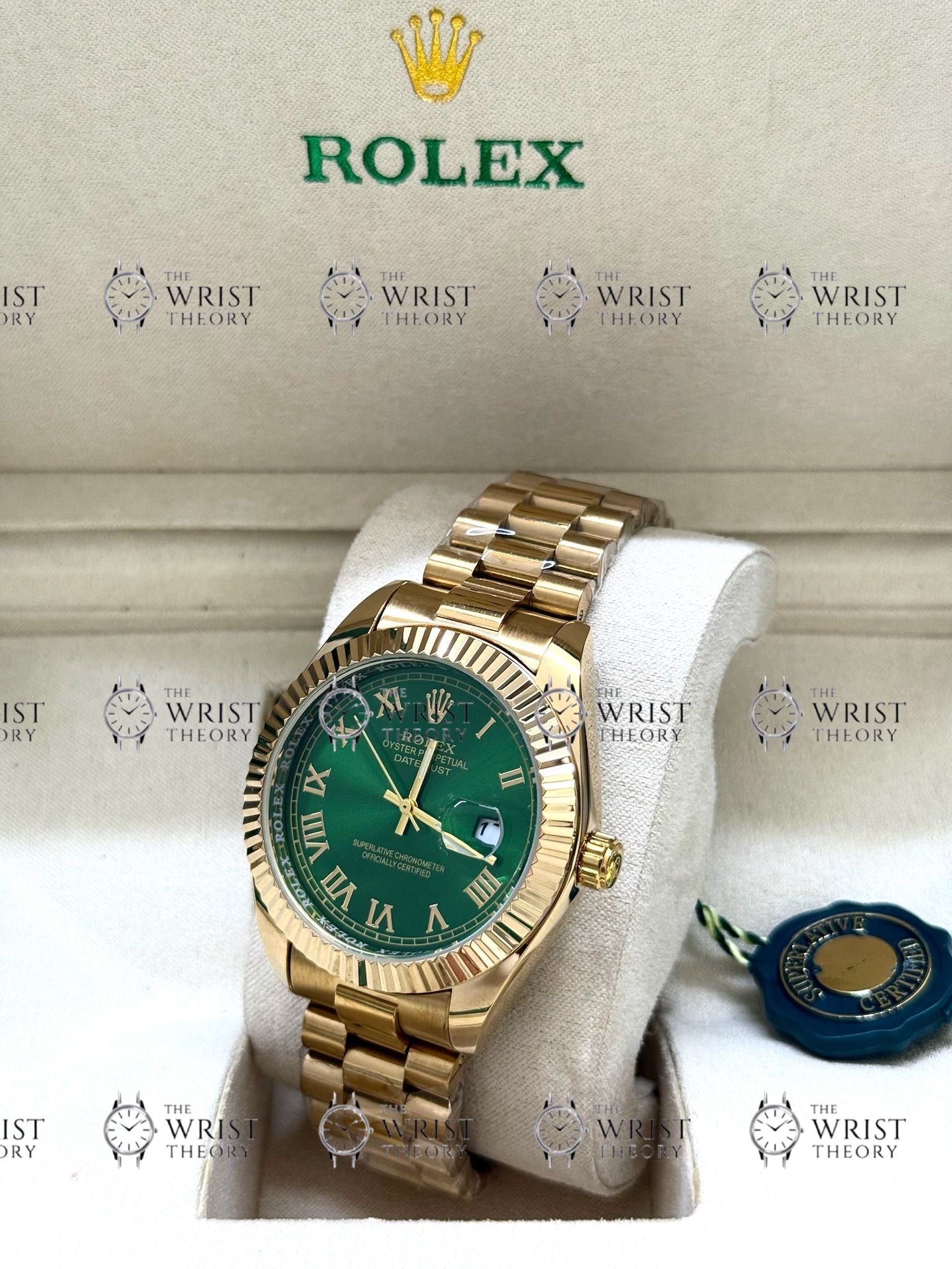 DATE JUST gold , green dial , president bracelet