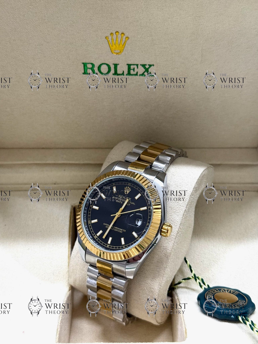 DATE JUST gold-silver , black dial , president bracelet