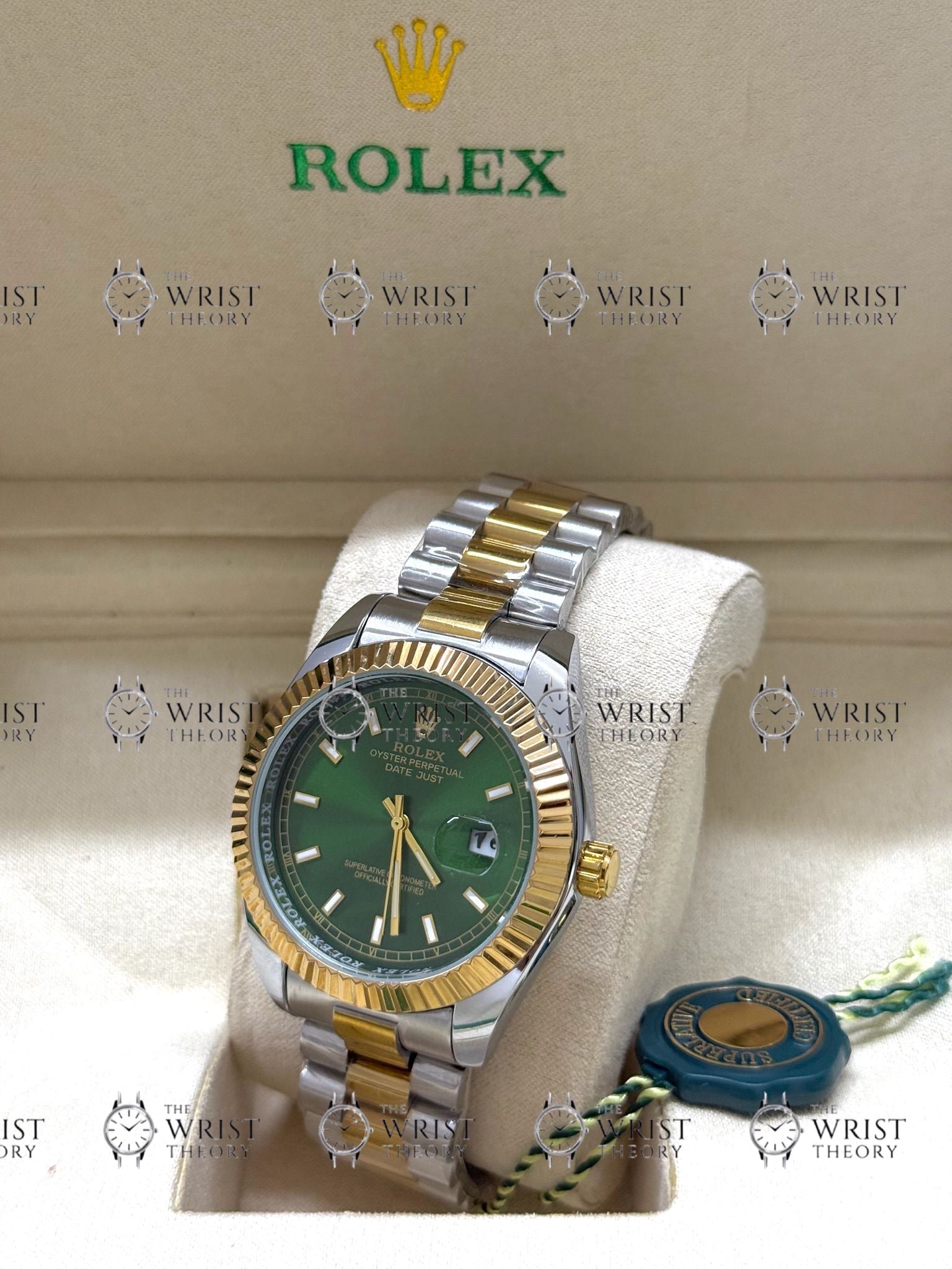 DATE JUST gold-silver , green dial , president bracelet