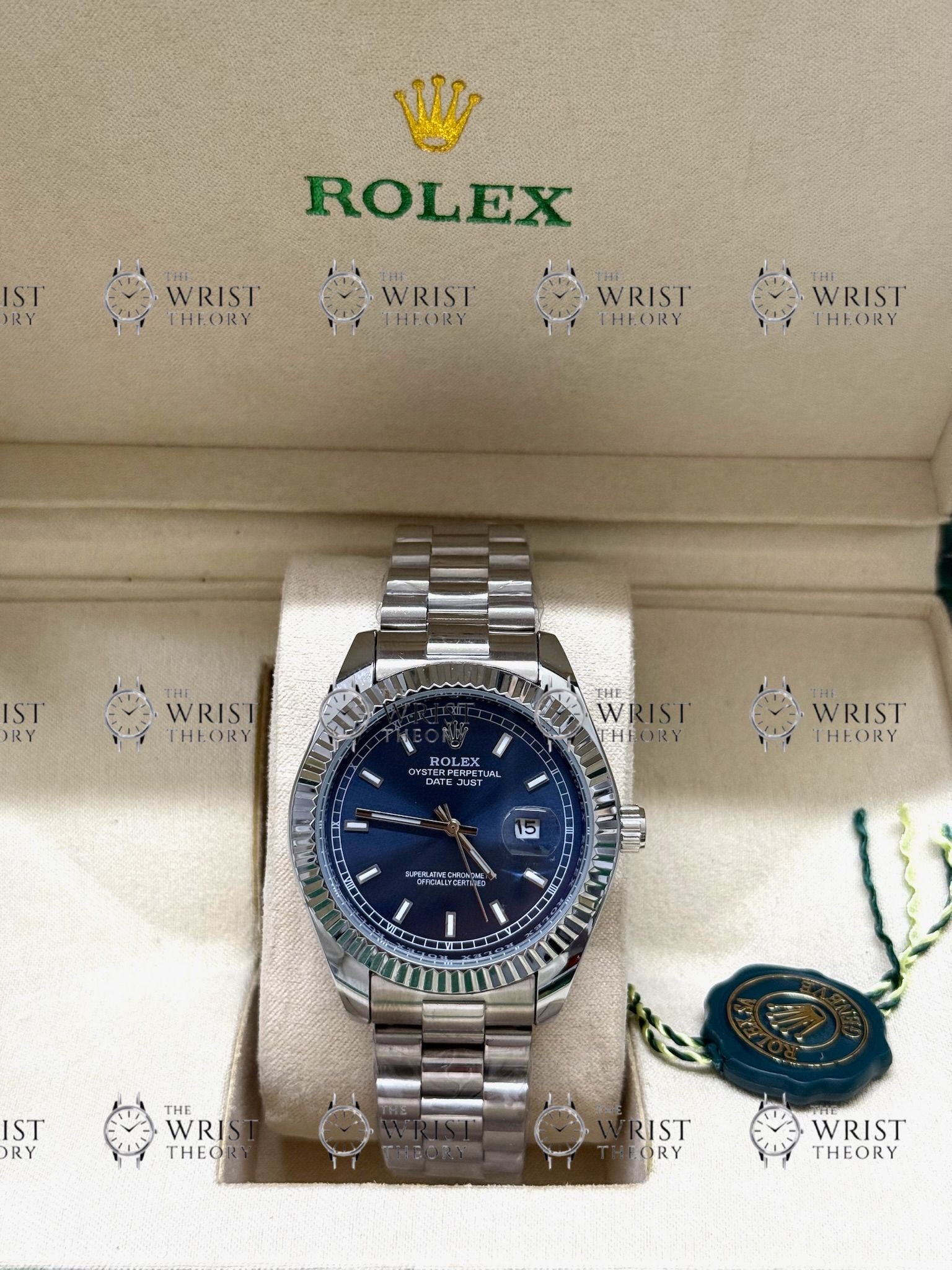DATE JUST silver , blue dial , president bracelet