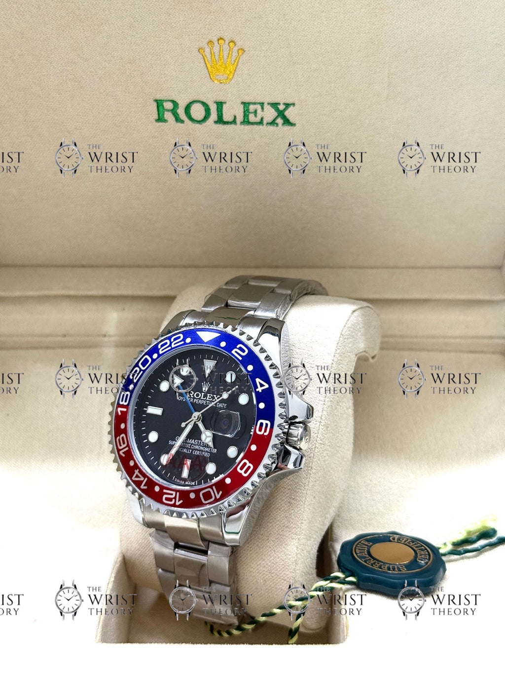 GMT MASTER II PEPSI silver , black dial , oyster bracelet