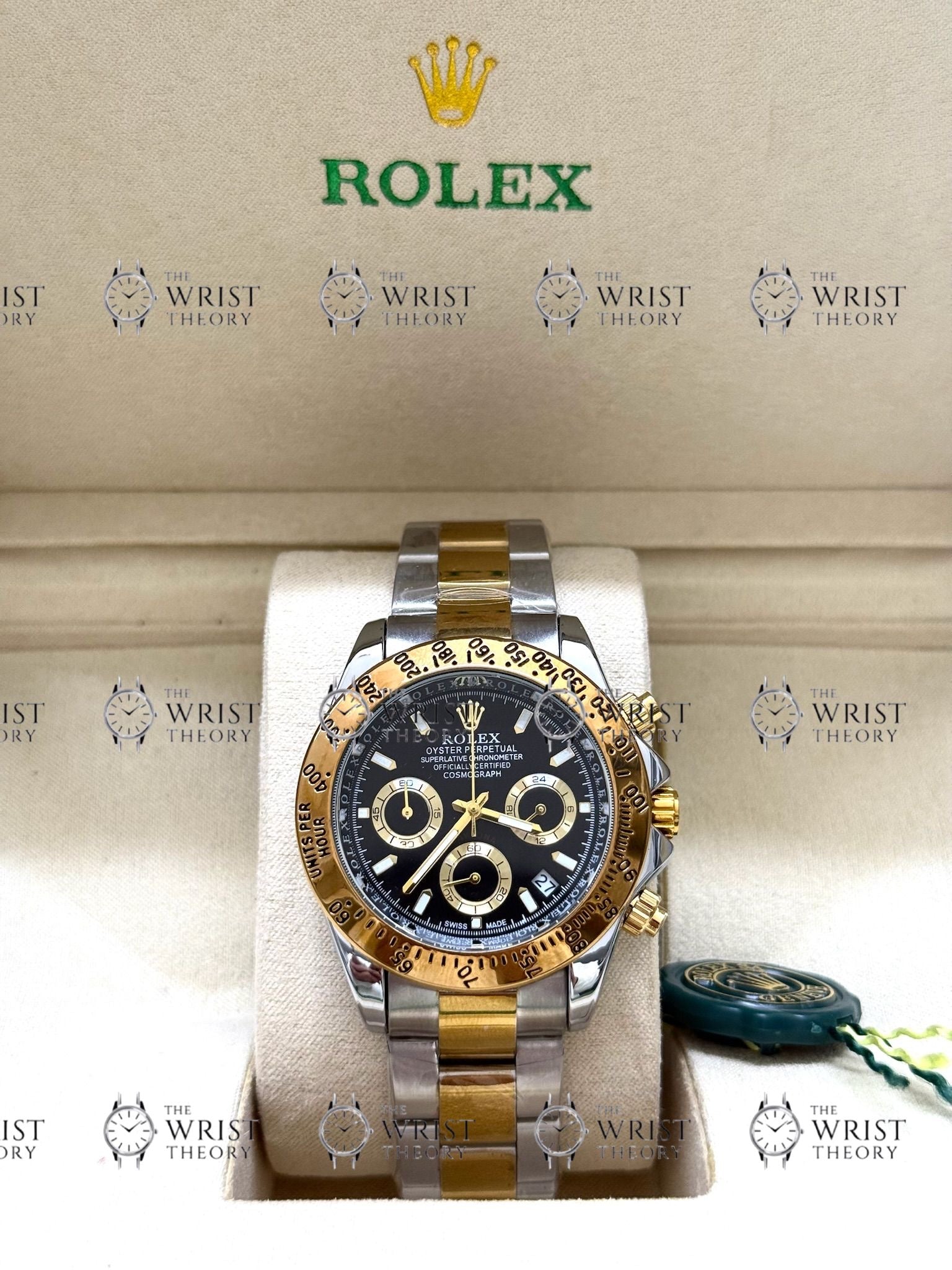DAYTONA gold-silver , black dial , oyster bracelet