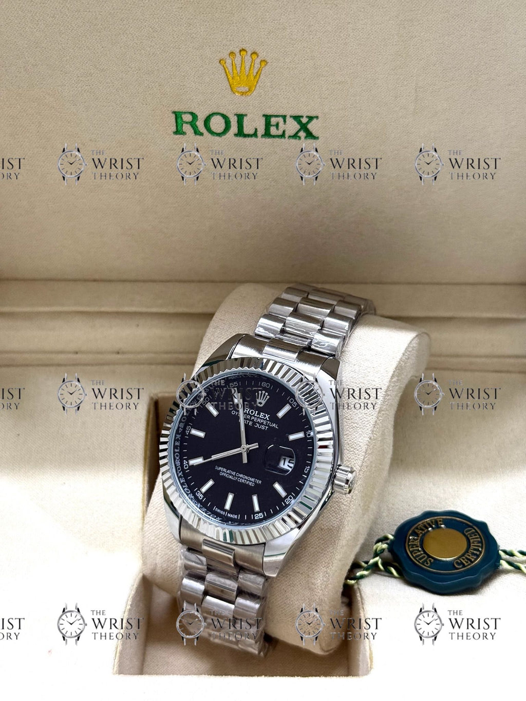 DATE JUST silver , black dial , president bracelet