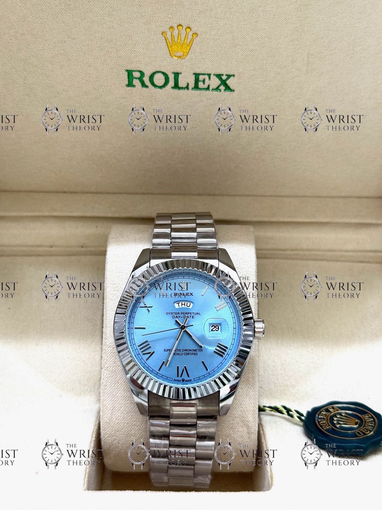 DAY-DATE silver , blue of the heaven roman dial , president bracelet