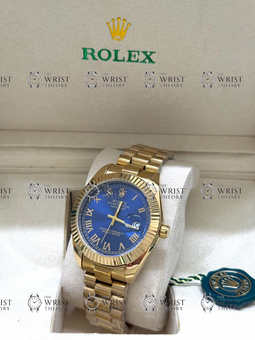 DATE JUST gold , blue dial , president bracelet