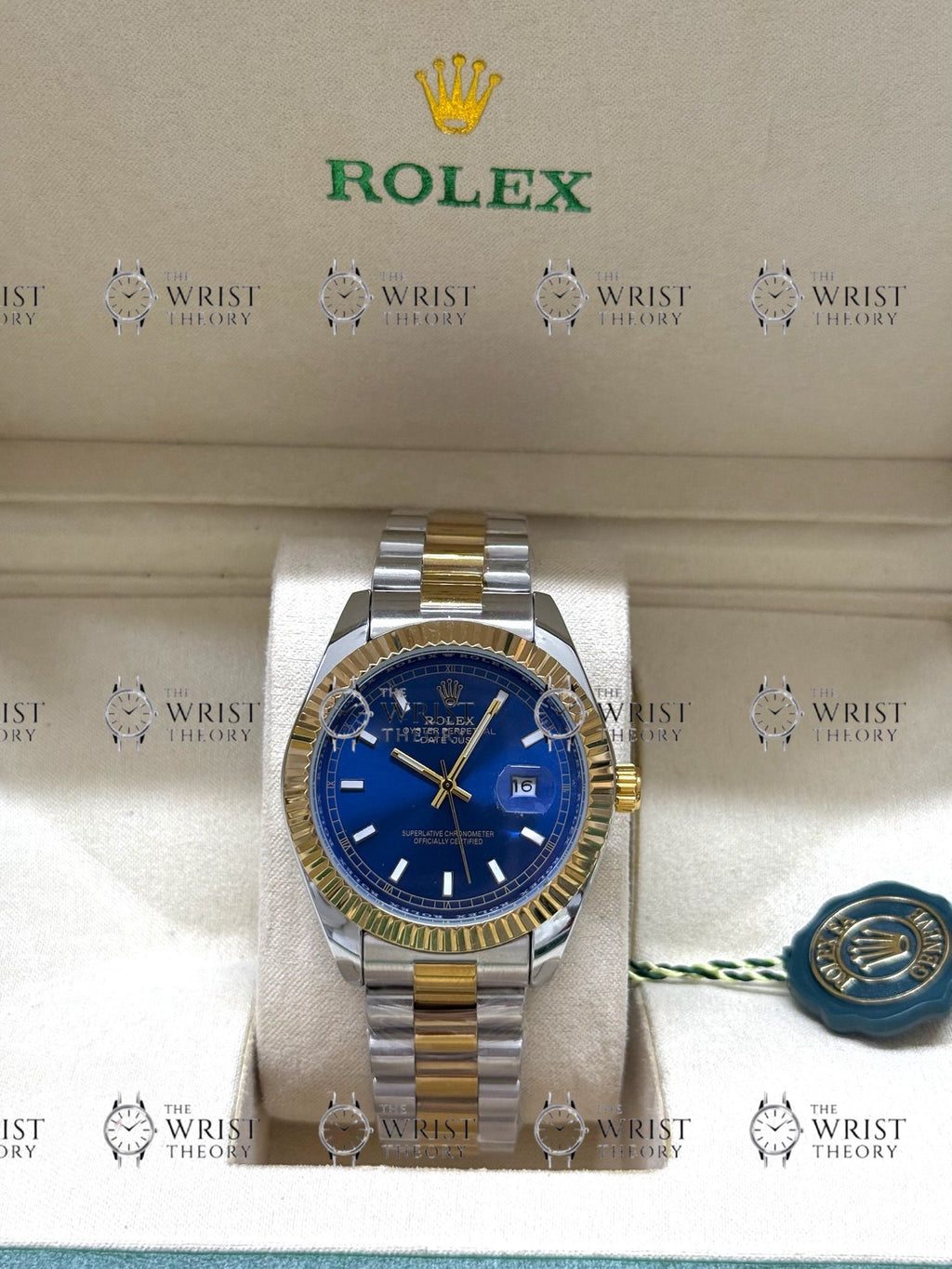 DATE JUST gold-silver , blue dial , president bracelet