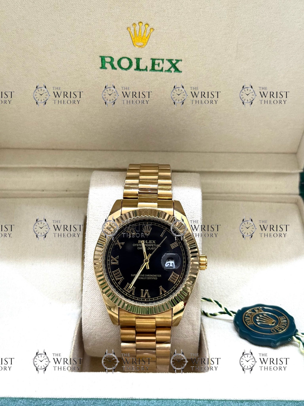 DATE JUST gold , black dial , president bracelet