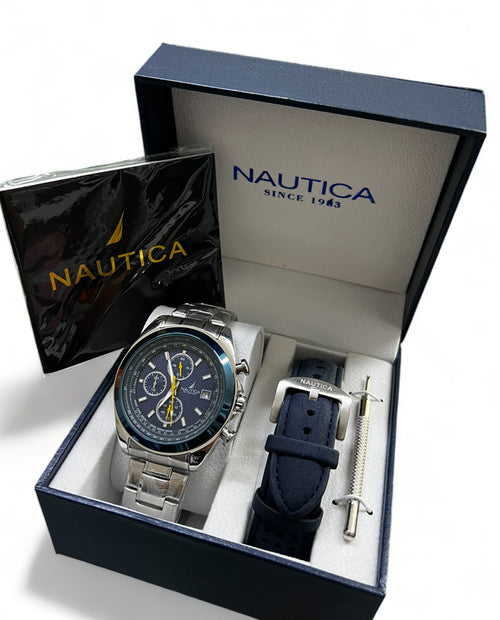 blue nautica one recycled stainless steel watch box set