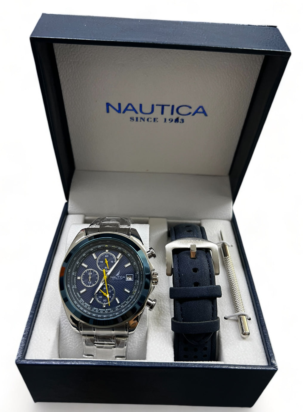 blue nautica one recycled stainless steel watch box set