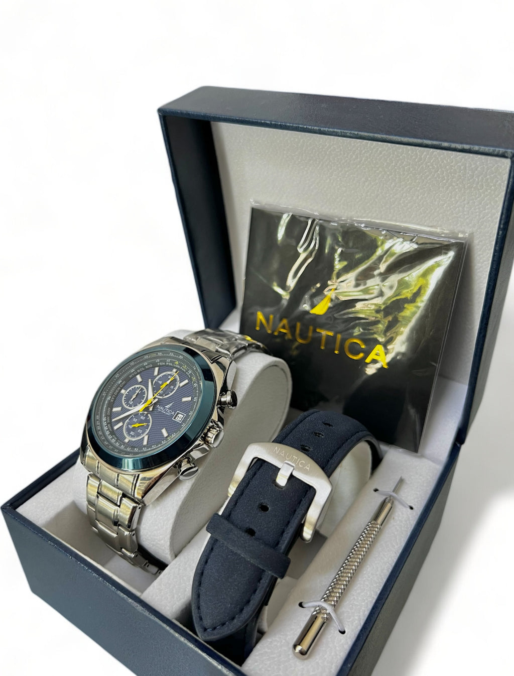blue nautica one recycled stainless steel watch box set